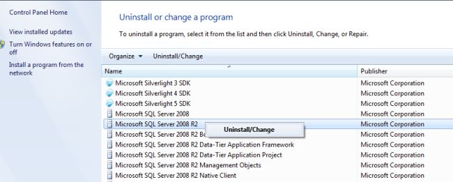 Selecting Option to Uninstal